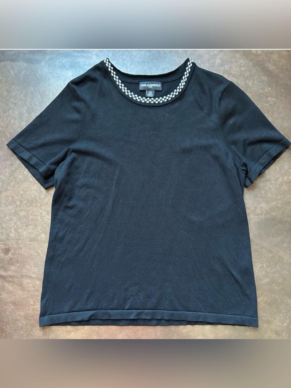 Karl Lagerfeld black tshirt with black and white checkered collar- size large